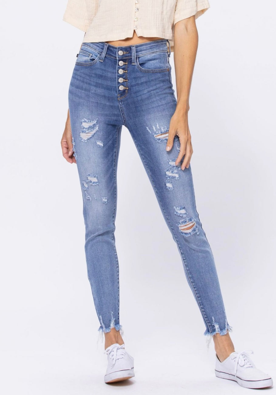 Judy Blue - High Waist Button Fly Skinny Jeans