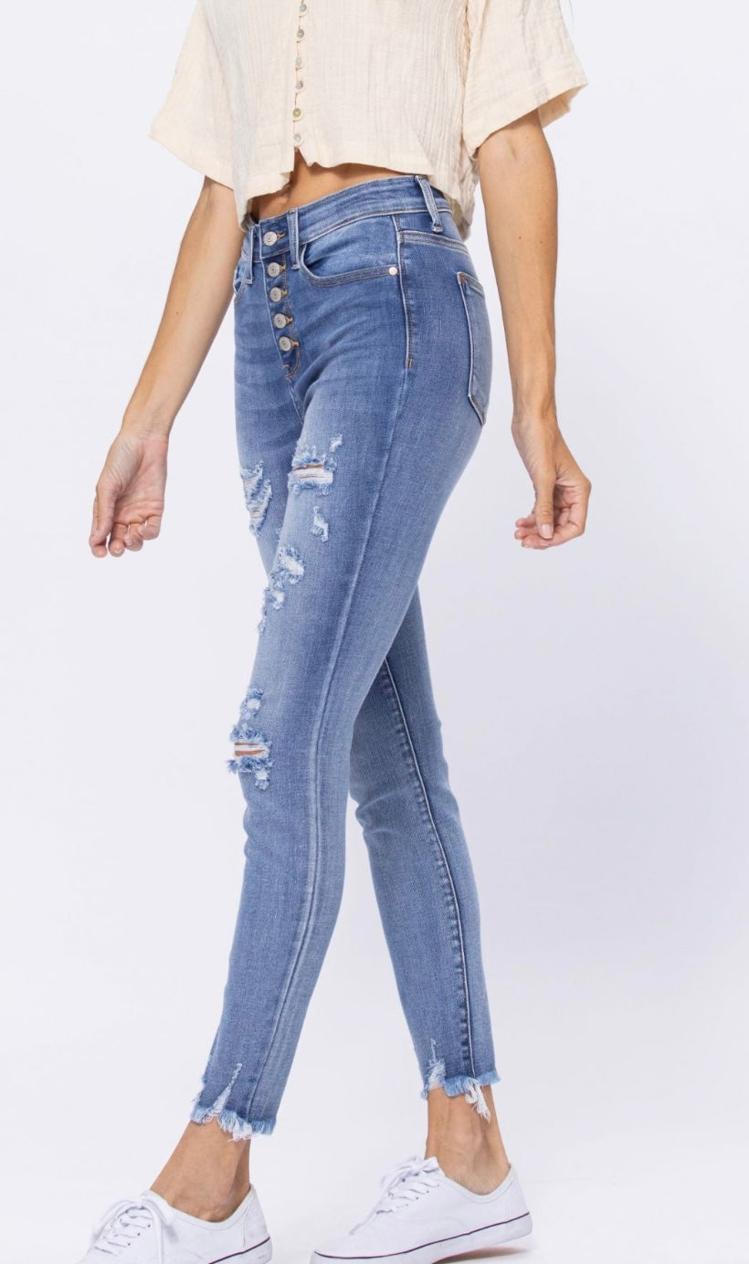 Judy Blue - High Waist Button Fly Skinny Jeans