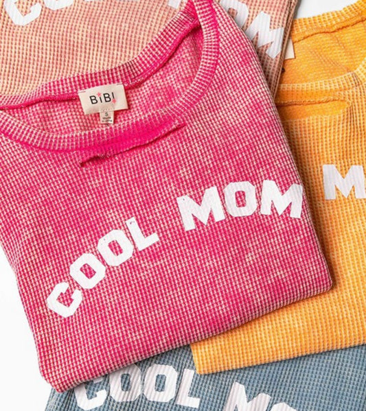 “Cool Mom” Distressed Thermal Top